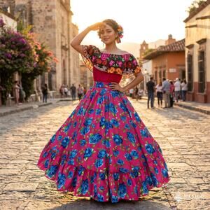 Mexican double circle practice skirt folklorico Adelita skirt one size 39.5 in